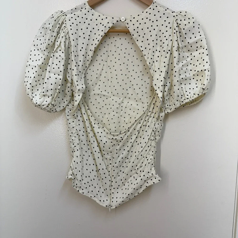 REFORMATION Polka Dot Top Women 2 Puff Sleeve Keyhole Back Coquette Feminine